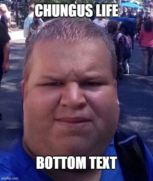 Chungus life | Chungus life; Bottom text | image tagged in fat,big chungus | made w/ Imgflip meme maker