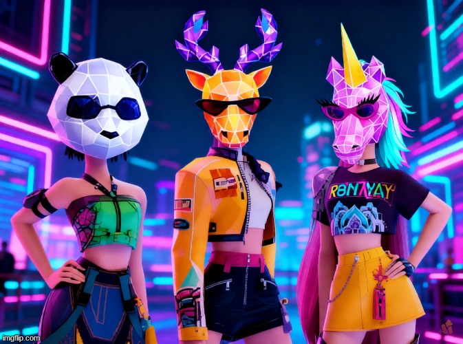 K-Pop Animal (Demon) Hunters | image tagged in kpop demon hunters,just dance,panda,unicorn,deer,huntrix | made w/ Imgflip meme maker