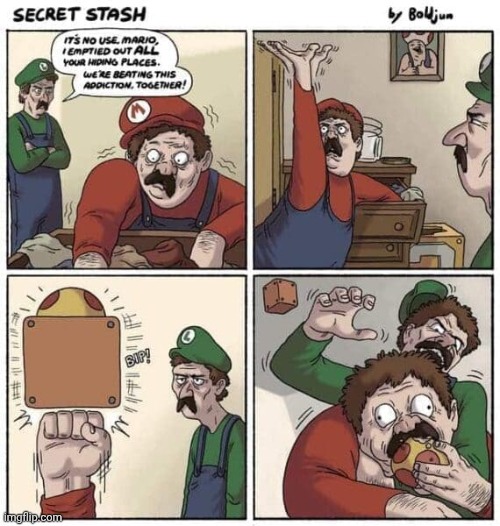 Fighting addiction | image tagged in addiction,mario,luigi,mushroom,comics,comics/cartoons | made w/ Imgflip meme maker