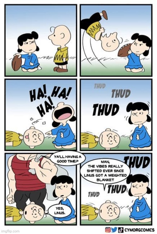 Thud | image tagged in charlie brown,linus,football,lucy,comics,comics/cartoons | made w/ Imgflip meme maker