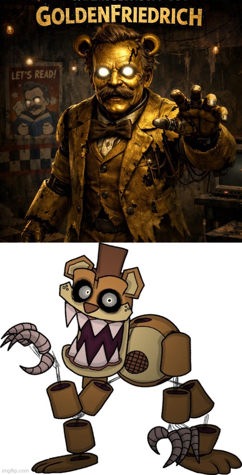 that is NOT goldenfriedrich (ai slop) | image tagged in goldenfriedrich from five nights at friedrich's | made w/ Imgflip meme maker