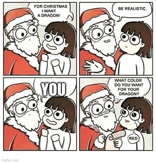 :) | You | image tagged in for christmas i want a dragon | made w/ Imgflip meme maker