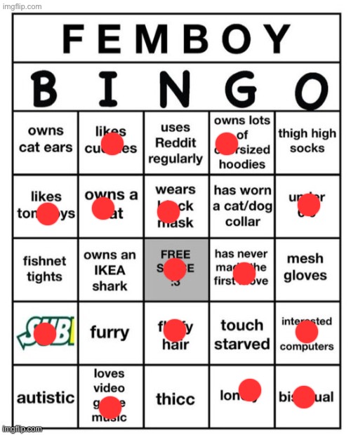 Femboy Bingo | image tagged in femboy bingo | made w/ Imgflip meme maker