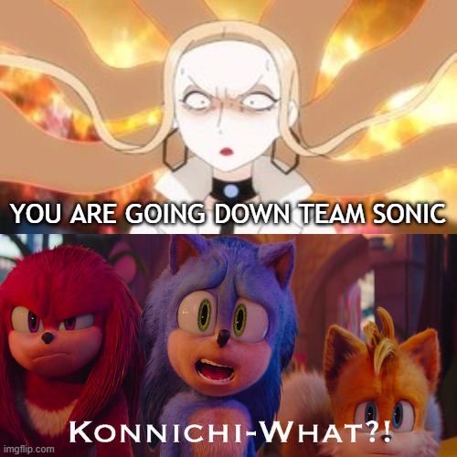 sonic team react to angry oleana | you are going down team sonic | image tagged in sonic team react to what,pokemon sword and shield,sonic the hedgehog,crossover memes,pokemon,sega | made w/ Imgflip meme maker