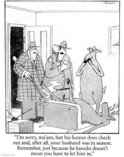 He should’ve known better… | image tagged in the far side,comics,police,hunter,deer,in season | made w/ Imgflip meme maker