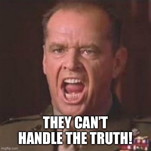 You can't handle the truth | They can’t handle the truth! | image tagged in you can't handle the truth | made w/ Imgflip meme maker
