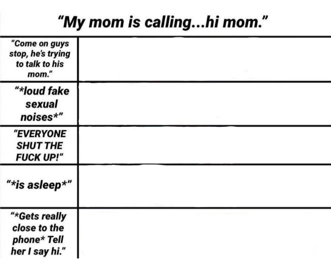 My mom is calling friends reaction Blank Meme Template