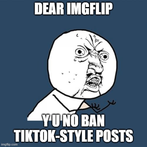 Y U No Meme | dear imgflip; y u no ban tiktok-style posts | image tagged in memes,y u no | made w/ Imgflip meme maker