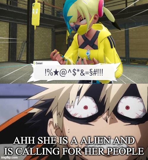 bakugo reacts to alien canail | ahh she is a alien and is calling for her people | image tagged in bakugo reacts to what,canail,pokemon memes,my hero academia,video games,pokemon legends za | made w/ Imgflip meme maker