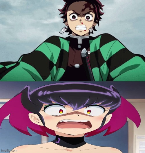 tanjiro headbutts kurama | image tagged in tanjiro headbutts who,demon slayer,anime,urusei yatsura,anime memes,crossover memes | made w/ Imgflip meme maker