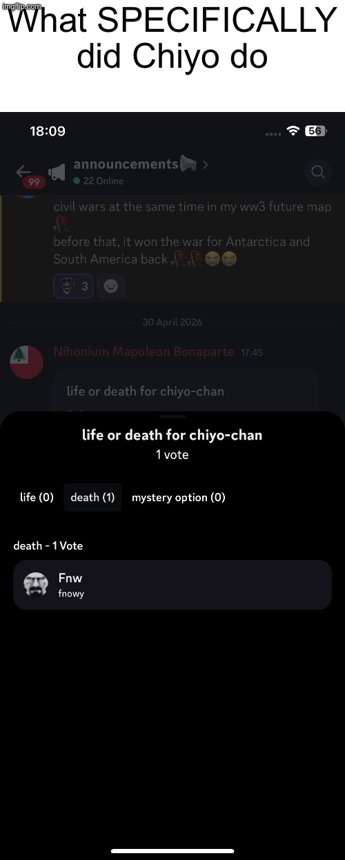 IMG_1587.png | What SPECIFICALLY did Chiyo do | image tagged in img_1587 png | made w/ Imgflip meme maker
