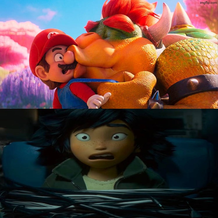 Mabel Tanaka Reacts To Bowser Kisses Mario | image tagged in who reacts to bowser kisses mario,deviantart,disney,pixar,mario movie,hoppers | made w/ Imgflip meme maker