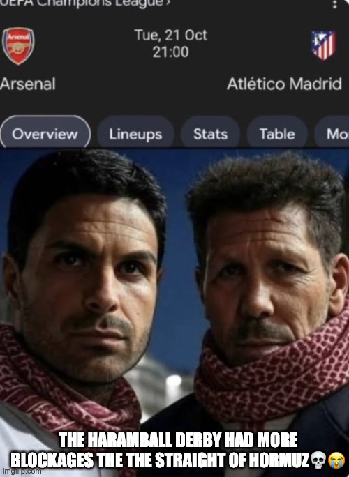 Next week the real haramball leader will be decided... | the haramball derby had more blockages the the Straight of Hormuz💀😭 | image tagged in haramball,football,uefa,champions league | made w/ Imgflip meme maker