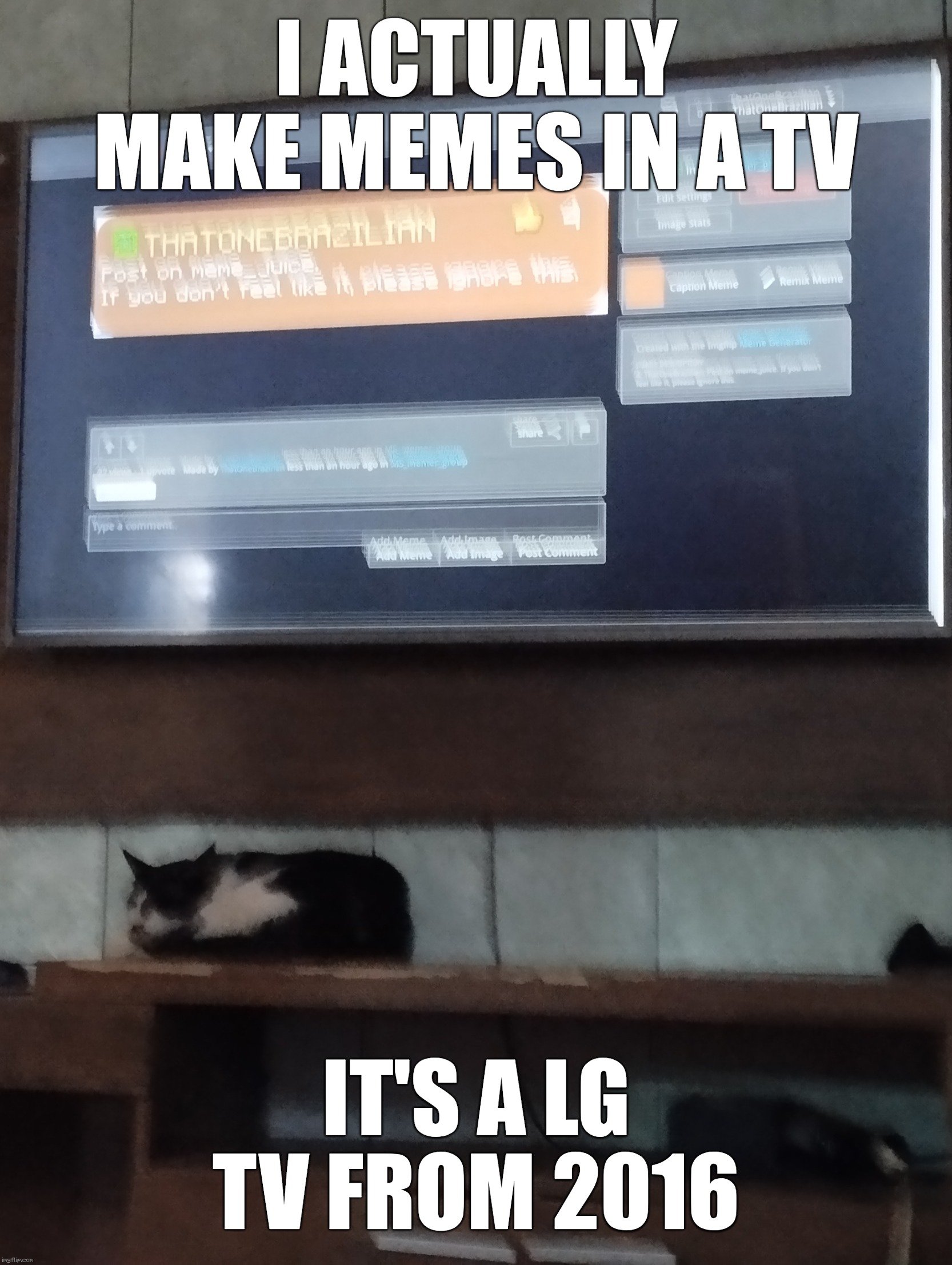 House reveal | I actually make memes in a TV; it's a LG TV from 2016 | image tagged in img_20260430_093208 jpg | made w/ Imgflip meme maker