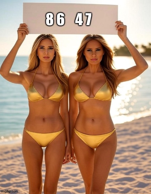 Ivanka and Melania | 8 6    4 7 | image tagged in melania and ivanka trump bikinis blank white sign | made w/ Imgflip meme maker