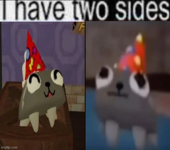 party pebble - two sides | image tagged in i have two sides | made w/ Imgflip meme maker