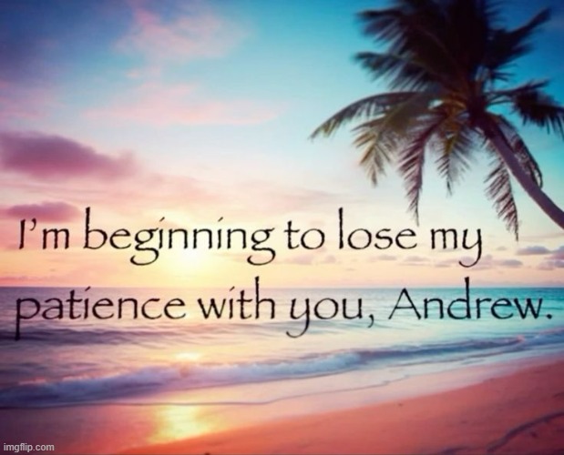 image tagged in i'm beginning to lose my patience with you andrew | made w/ Imgflip meme maker