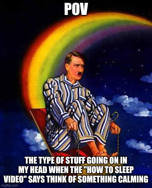 LOCK IN | POV; the type of stuff going on in my head when the "how to sleep video" says think of something calming | image tagged in random hitler | made w/ Imgflip meme maker