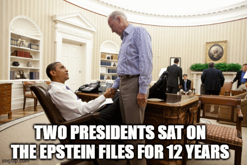 Two presidents sat on the Epstein files for 12 years | image tagged in gifs,epstein files,obama,biden | made w/ Imgflip images-to-gif maker