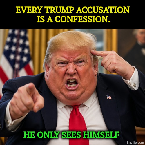 A narcissist sees nobody but himself. | Every Trump accusation
 is a confession. He only sees himself | image tagged in every trump accusation is a confession he only sees himsel,trump,malignant narcissism,narcissist,selfish,selfishness | made w/ Imgflip meme maker