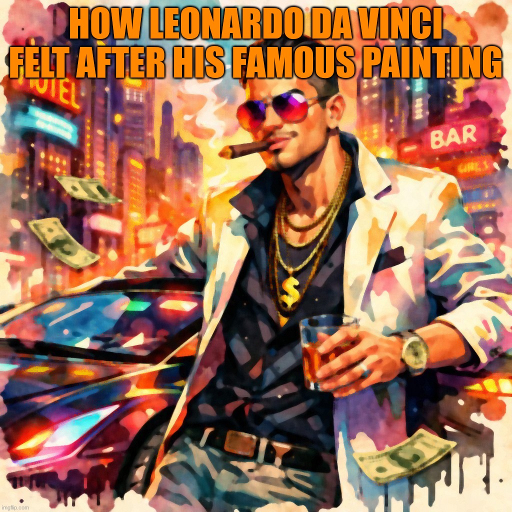 how they felt be like | how leonardo da vinci felt after his famous painting | image tagged in cool rich guy | made w/ Imgflip meme maker