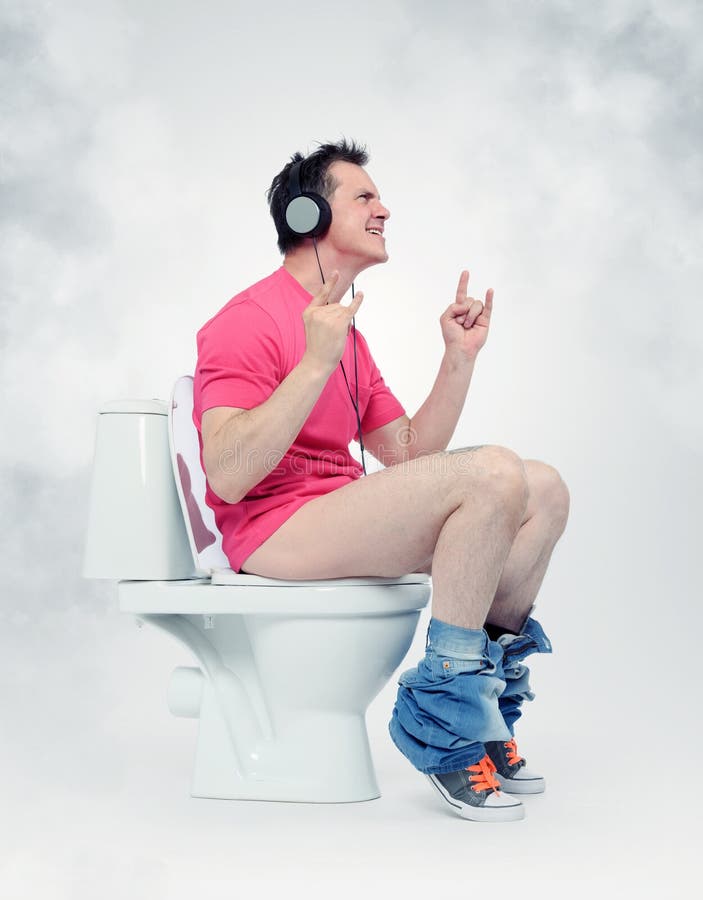 Guy on toilet with headphones Blank Meme Template