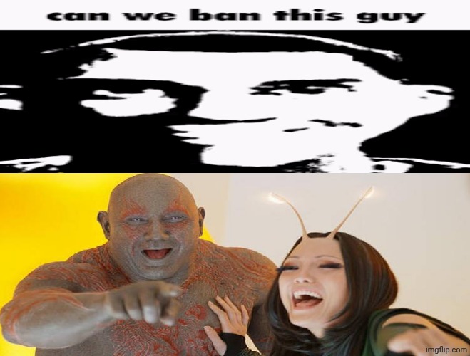 Can we ban this guy? | image tagged in drax and mantis laughing at what,deviantart,team fortress 2,tf2 scout,marvel comics | made w/ Imgflip meme maker