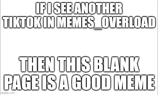 white background | if i see another tiktok in memes_overload; then this blank page is a good meme | image tagged in white background | made w/ Imgflip meme maker