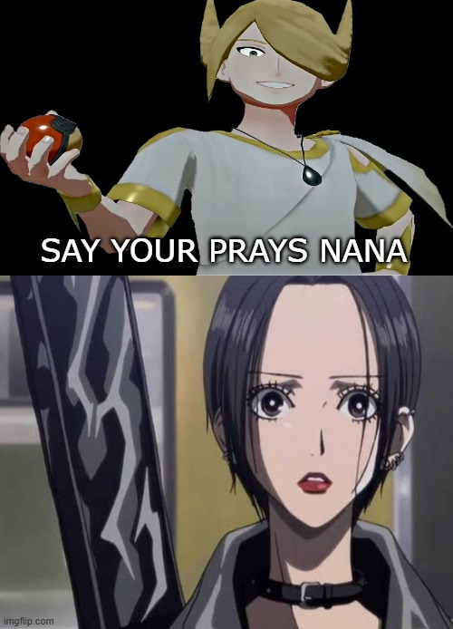 nana gets shocked at evil volo | say your prays nana | image tagged in nana gets shocked at what,pokemon legends arceus,pokemon memes,anime,japanese,crossover | made w/ Imgflip meme maker