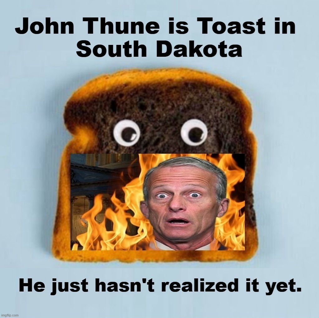John Thune is Toast in South Dakota | image tagged in stupid people be like,john thune,burnt toast,rino,republican in name only,uniparty | made w/ Imgflip meme maker