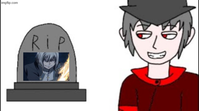 Mepios smiles at Freed Sellzen's grave in honor of the 4th anniversery of Avin Mepios OC | image tagged in highschool dxd,mepios,anime,grave,cowboy | made w/ Imgflip meme maker