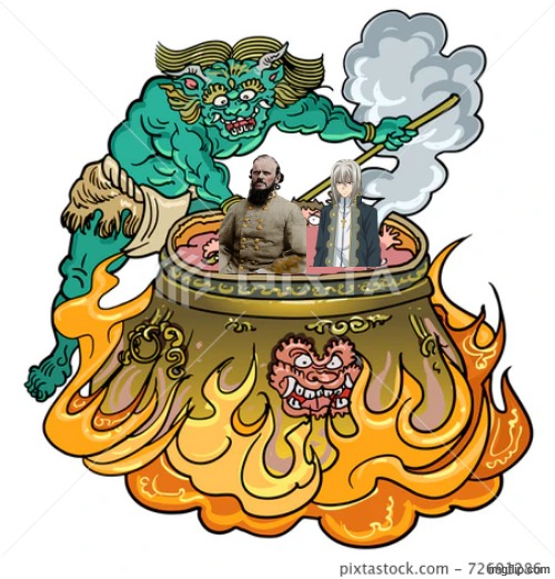 Nathan George Evans and Freed Sellzen in hell. also, they have in common is that they are faux christians | image tagged in anime,highschool dxd,confederate,confederacy,hell,demon | made w/ Imgflip meme maker