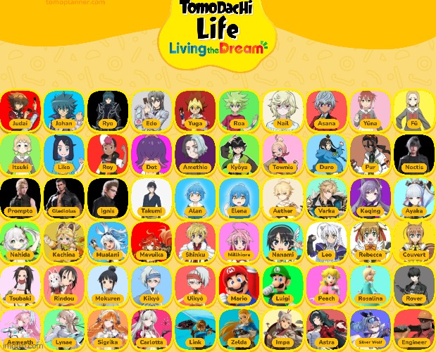 Those are the characters I'm going to create the Miis like them. | image tagged in tomodachi life,video games,mii | made w/ Imgflip meme maker