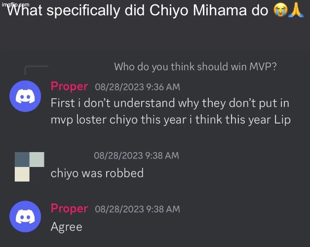 What specifically did Chiyo Mihama do 😭🙏 | made w/ Imgflip meme maker