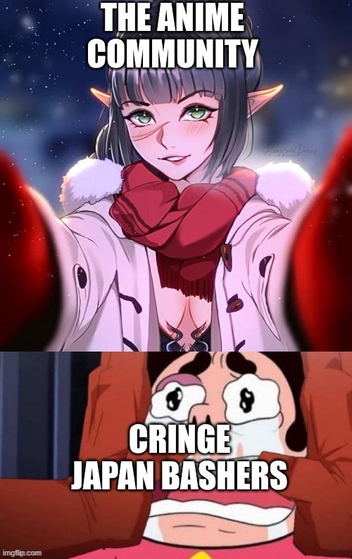 Western anime fans suck lol Anime work is for Japanese, not sjw losers | the anime community; cringe Japan bashers | image tagged in shadowhear crushing steven s head | made w/ Imgflip meme maker