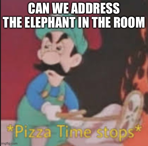 Pizza Time Stops | Can we address the elephant in the room | image tagged in pizza time stops | made w/ Imgflip meme maker