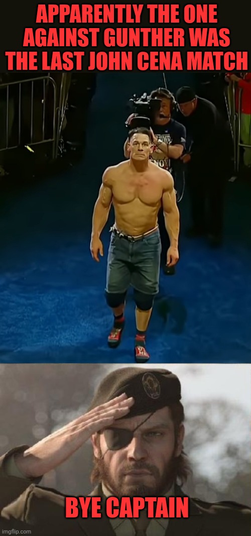 Never Give Up | Apparently the one against Gunther was the Last John Cena match; Bye captain | image tagged in ozon's salute | made w/ Imgflip meme maker