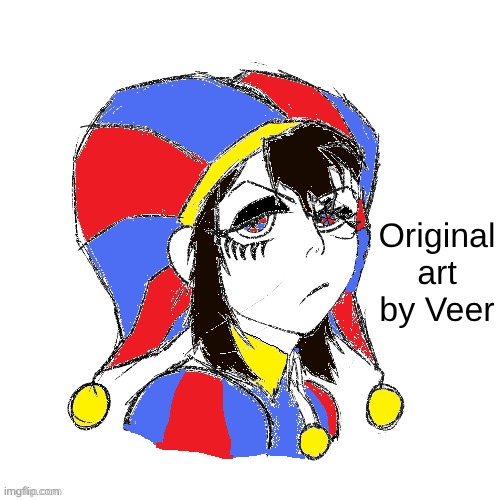 I attempted to color No.1_Veeronica_fan's drawing of Pomni using pixel art | Original art by Veer | image tagged in drawing,tadc,colorized | made w/ Imgflip meme maker
