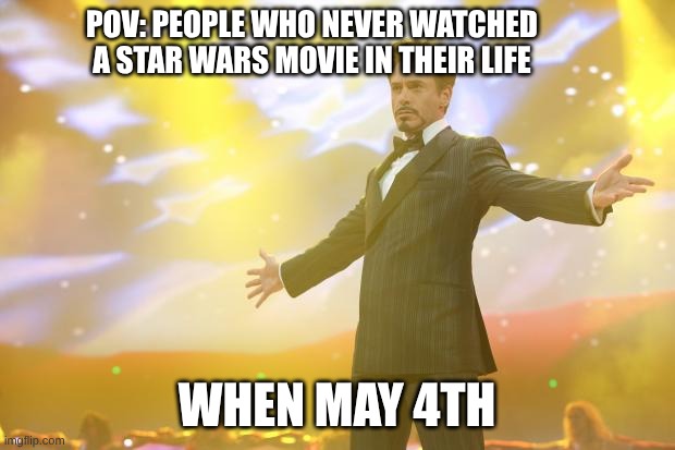 its pathetic | pov: people who never watched a star wars movie in their life; when may 4th | image tagged in tony stark success | made w/ Imgflip meme maker