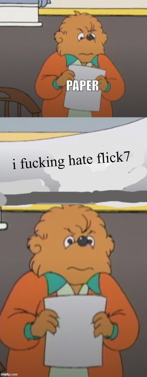The Berenstain Bears angry teacher | paper i fucking hate flick7 | image tagged in the berenstain bears angry teacher | made w/ Imgflip meme maker