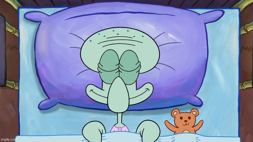 when you leak so much blood and denji finally comes to your house | image tagged in squidward sleeping peacefully | made w/ Imgflip meme maker