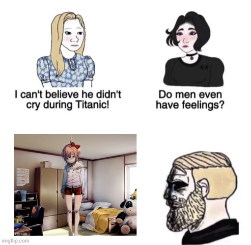 Chad crying | image tagged in chad crying,ddlc,sayori | made w/ Imgflip meme maker