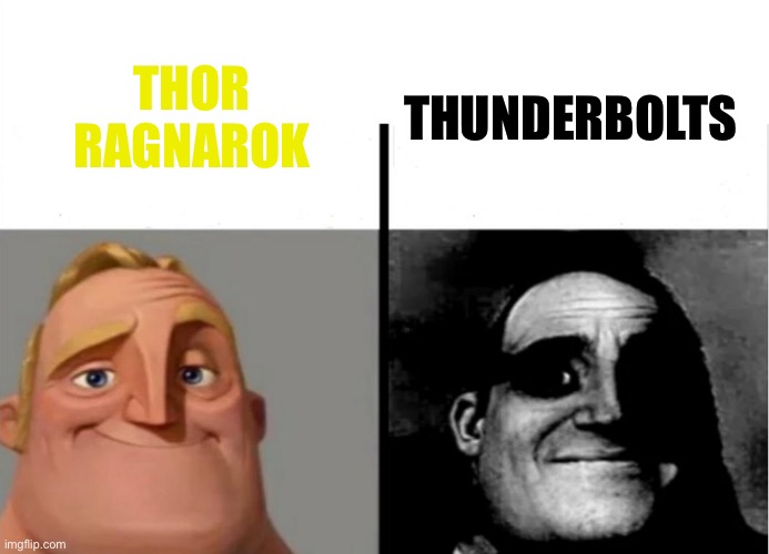 How is this even the same universe | Thunderbolts; Thor Ragnarok | image tagged in teacher's copy,thor ragnarok,avengers | made w/ Imgflip meme maker