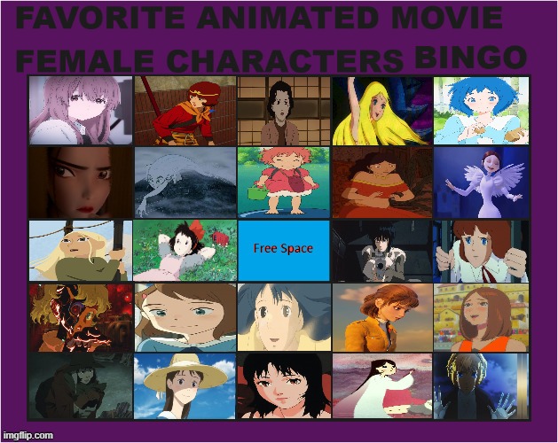 favorite animated movie female characters bingo | image tagged in favorite movie females bingo,bingos,animated movies,asian,cinema,europe | made w/ Imgflip meme maker