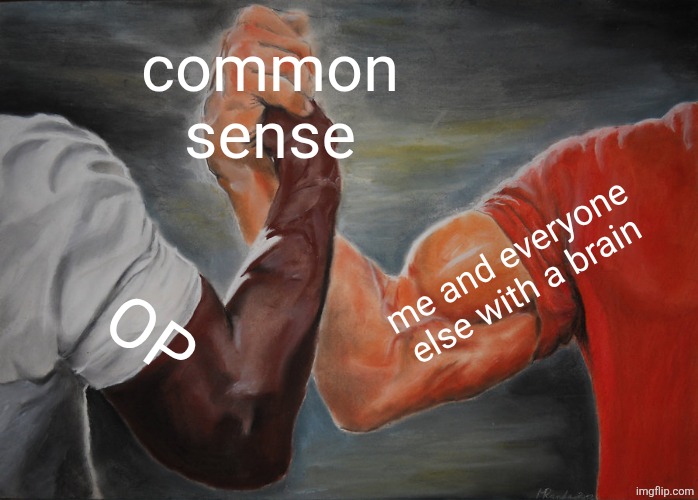 common sense OP me and everyone else with a brain | image tagged in memes,epic handshake | made w/ Imgflip meme maker