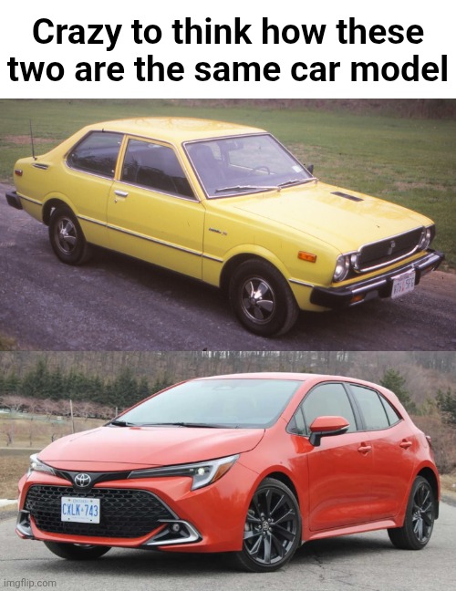 That's what 50 years of evolution does to a car | Crazy to think how these two are the same car model | image tagged in cars,automotive,history | made w/ Imgflip meme maker