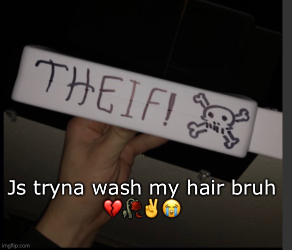Srry I haven’t made my Daily shitpost in a while | Js tryna wash my hair bruh
💔🥀✌️😭 | made w/ Imgflip meme maker