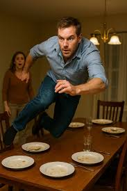 Man Runs From Dinner Table Blank Meme Template