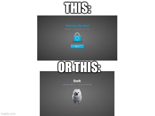 Blocked or Bork? | this:; or this: | image tagged in debate,goguardian | made w/ Imgflip meme maker