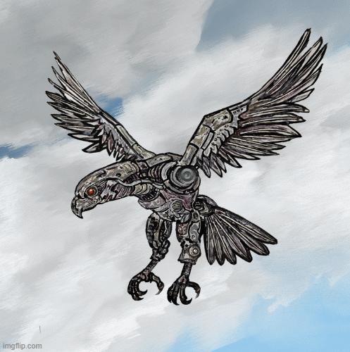 Cyber Hawk Divebomb | image tagged in gifs,hawk,birds,animate | made w/ Imgflip images-to-gif maker